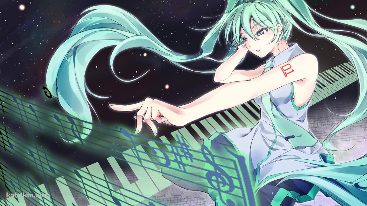 宇宙で楽譜を見る初音ミク / ボカロの壁紙(1280px x 720px) 高画質 PC・デスクトップ用