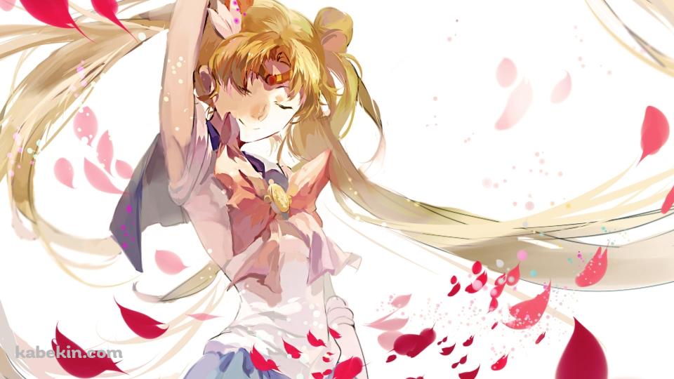 目をつぶる月野うさぎと赤い花びら / 美少女戦士セーラームーンの壁紙(960px x 540px) 高画質 PC・デスクトップ用