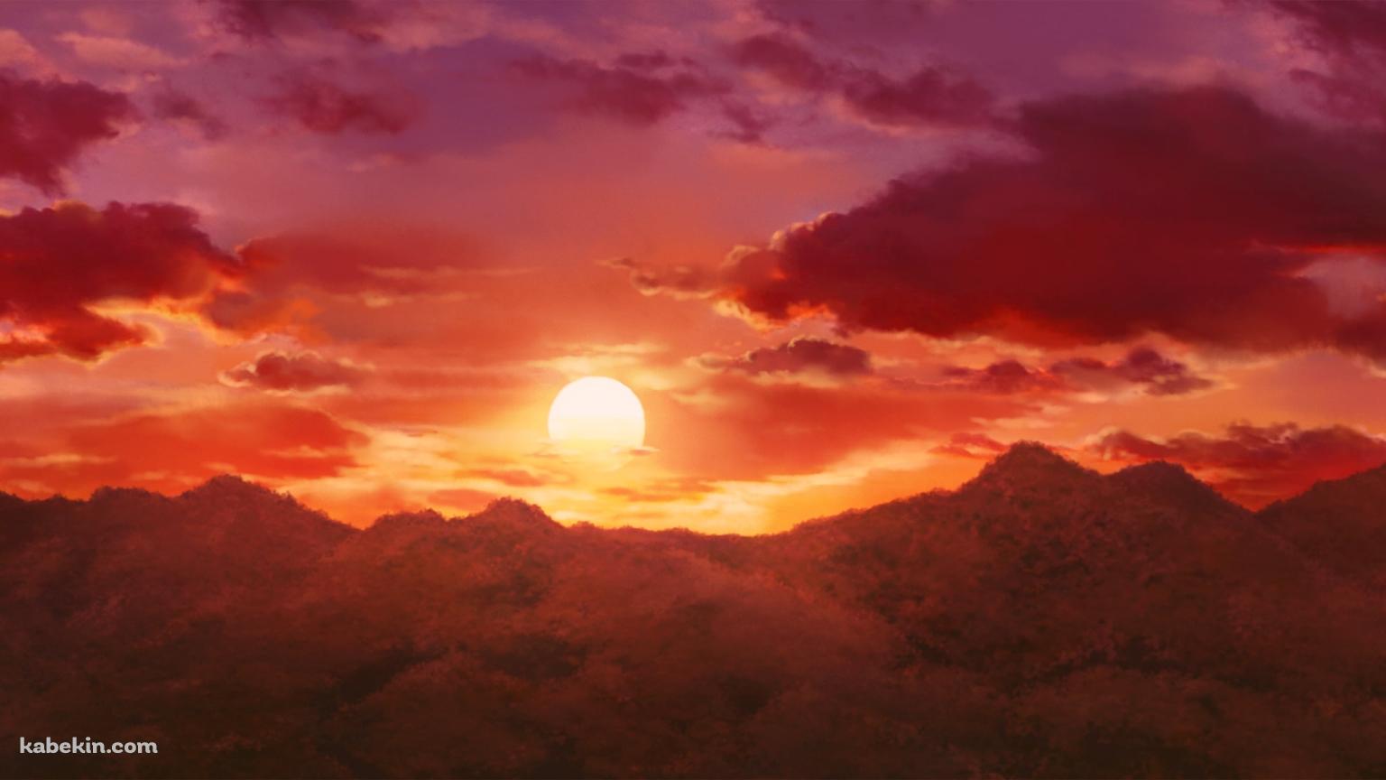 夕陽で赤く染まる綺麗な山脈の壁紙(1536px x 864px) 高画質 PC・デスクトップ用