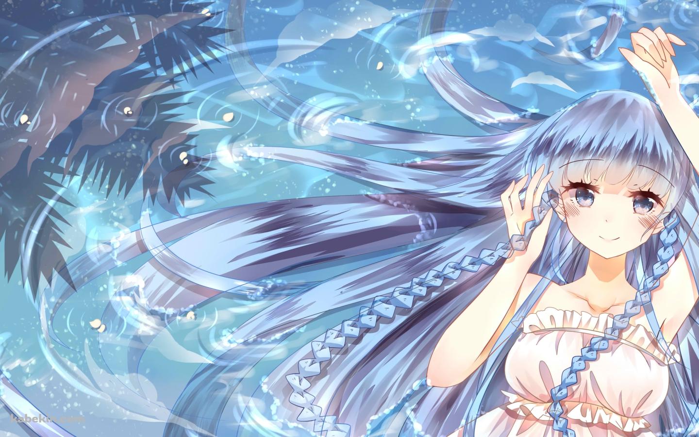 水に浸かる青い髪の少女の壁紙(1440px x 900px) 高画質 PC・デスクトップ用