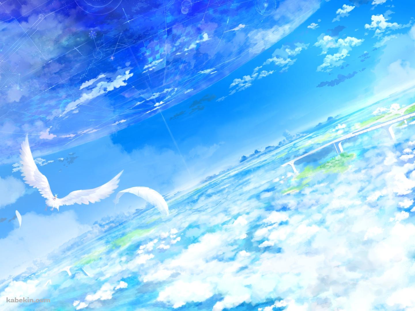 綺麗な青い空の上を飛ぶ白い鳥の壁紙(1440px x 1080px) 高画質 PC・デスクトップ用