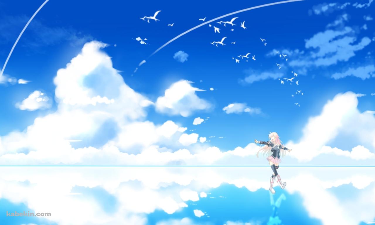 ウユニ湖の上ではしゃぐイア / 青空 / 白い羽 / ボカロの壁紙(1280px x 768px) 高画質 PC・デスクトップ用