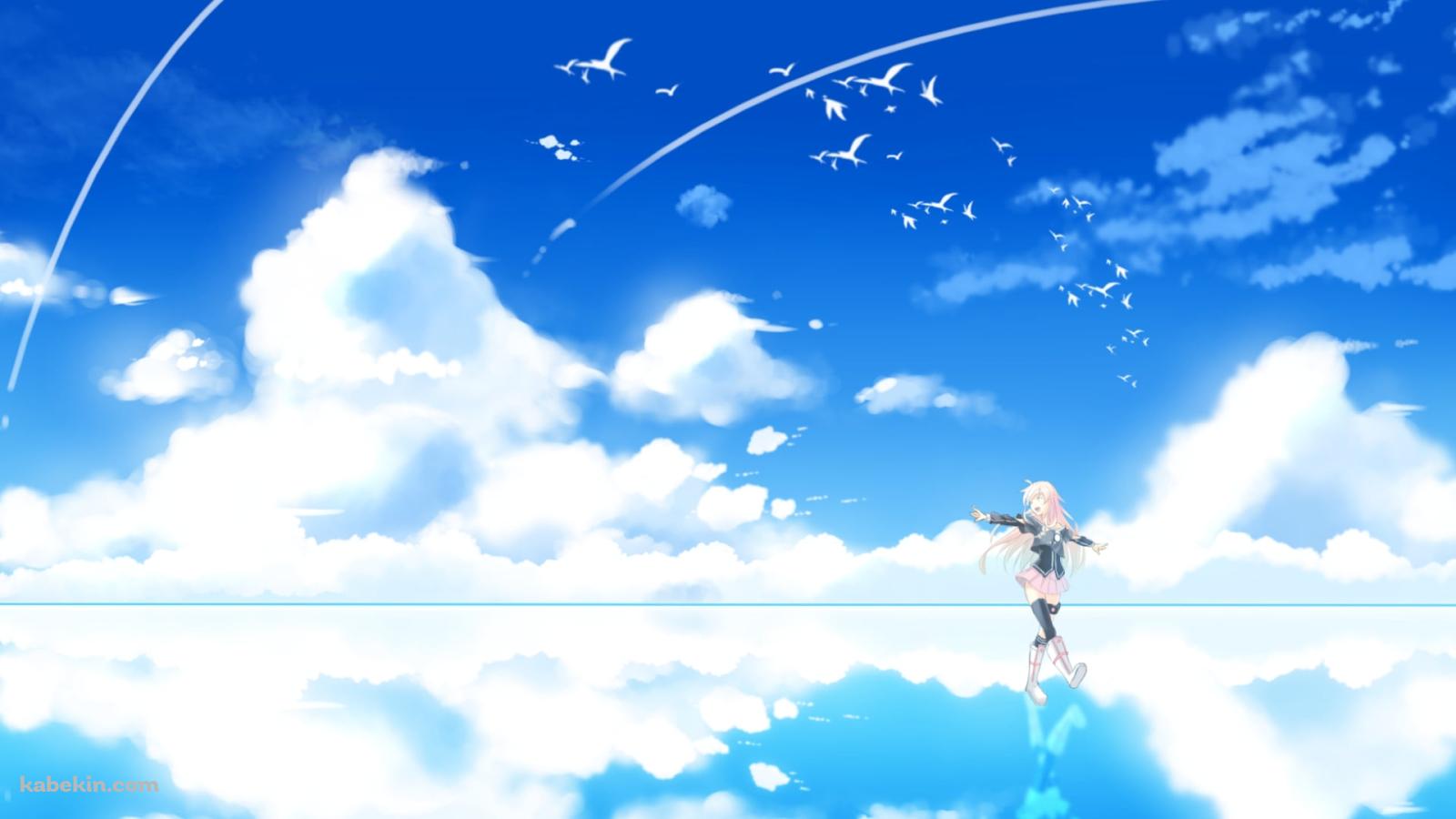 ウユニ湖の上ではしゃぐイア / 青空 / 白い羽 / ボカロの壁紙(1600px x 900px) 高画質 PC・デスクトップ用
