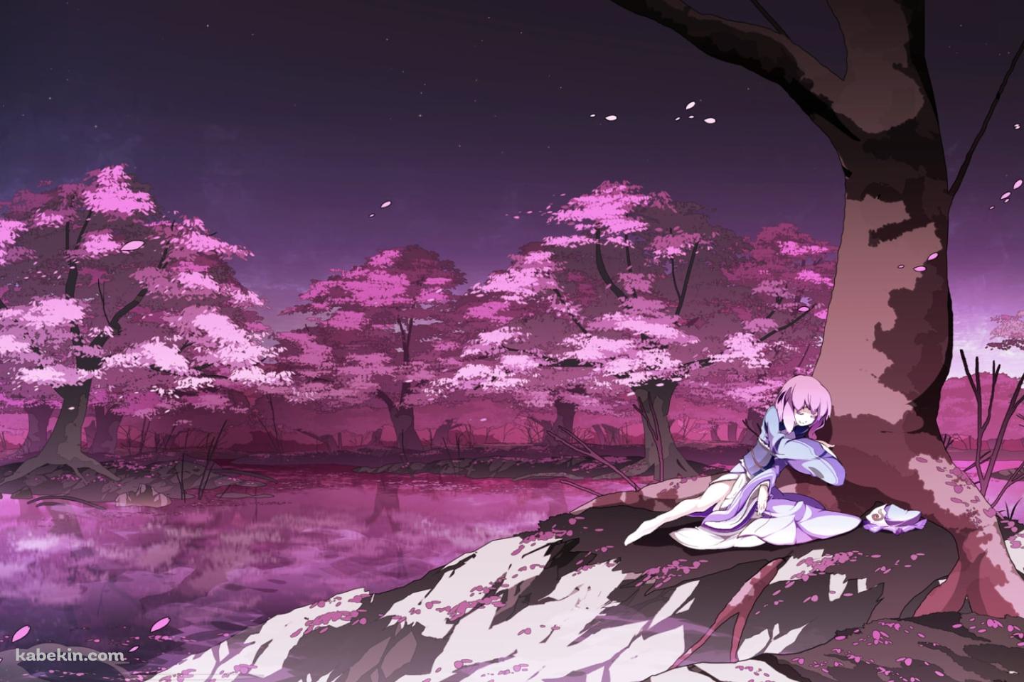 桜の木の下で寝る西行寺幽々子 / 東方の壁紙(1440px x 960px) 高画質 PC・デスクトップ用