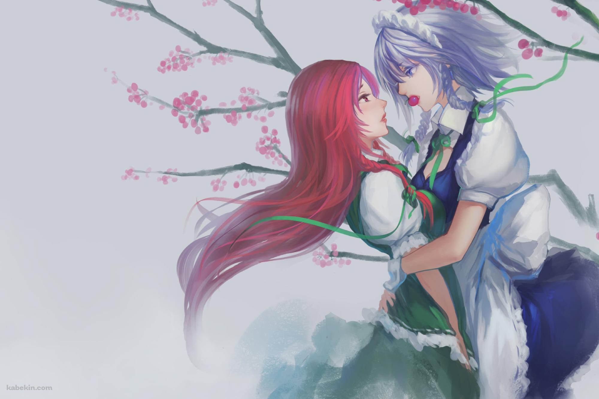 梅の花をくわえた十六夜咲夜 / 東方の壁紙(2000px x 1333px) 高画質 PC・デスクトップ用