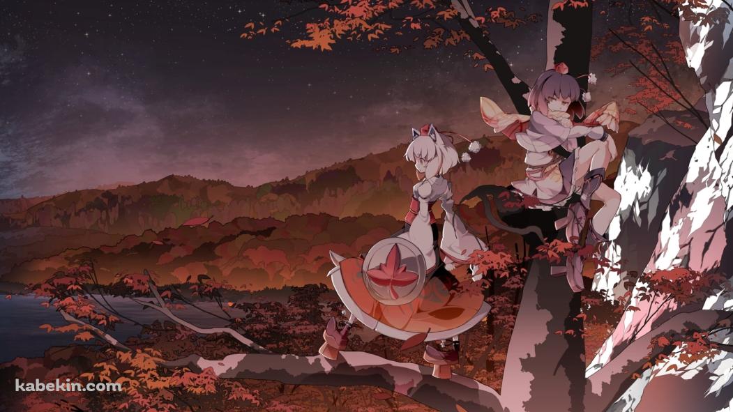 紅葉の上の射命丸文・犬走椛 / 東方の壁紙(1051px x 591px) 高画質 PC・デスクトップ用