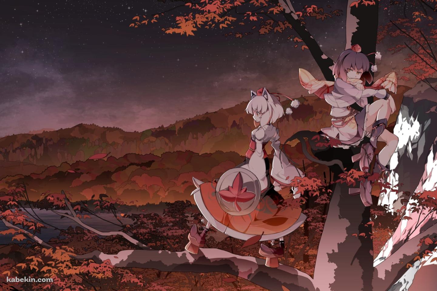 紅葉の上の射命丸文・犬走椛 / 東方の壁紙(1440px x 960px) 高画質 PC・デスクトップ用