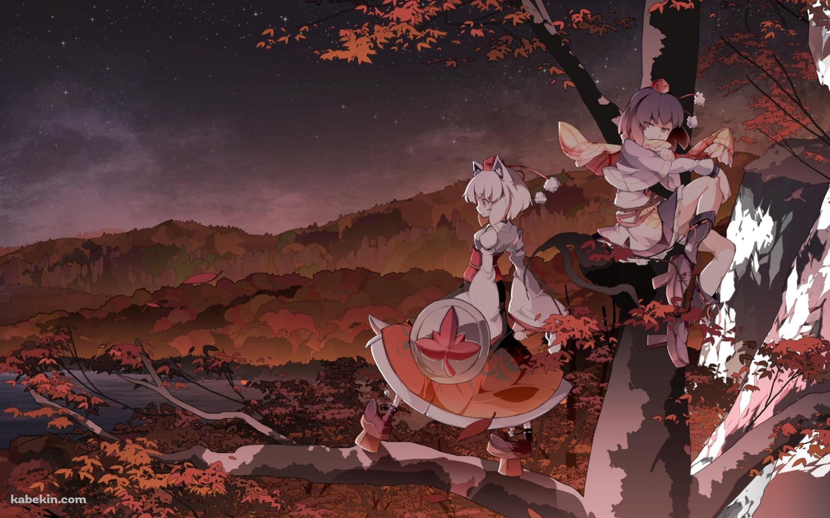 紅葉の上の射命丸文・犬走椛 / 東方の壁紙(1680px x 1050px) 高画質 PC・デスクトップ用