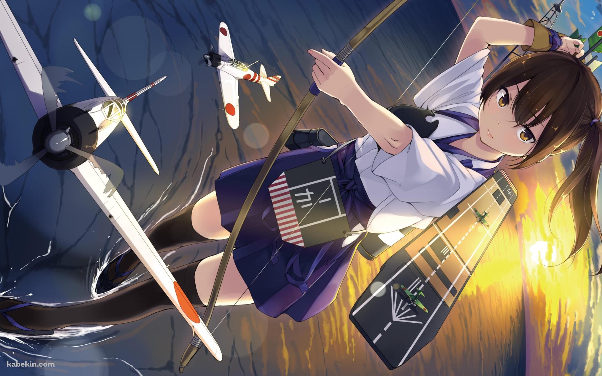 海上で弓を構える加賀 / 零戦 / 艦隊これくしょんの壁紙(1920px x 1200px) 高画質 PC・デスクトップ用