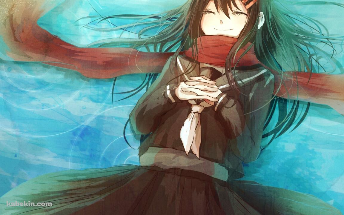 水の上に浮かぶセーラー服を着た楯山文乃 / メカクシティアクターズの壁紙(1152px x 720px) 高画質 PC・デスクトップ用