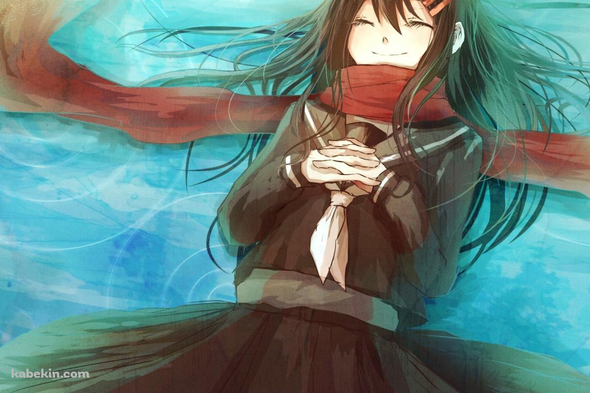 水の上に浮かぶセーラー服を着た楯山文乃 / メカクシティアクターズの壁紙(1152px x 768px) 高画質 PC・デスクトップ用