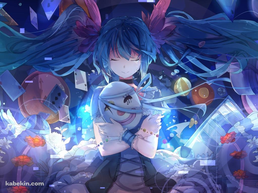 ピエロの仮面を持ち目をつぶる初音ミク / ボカロの壁紙(1024px x 768px) 高画質 PC・デスクトップ用