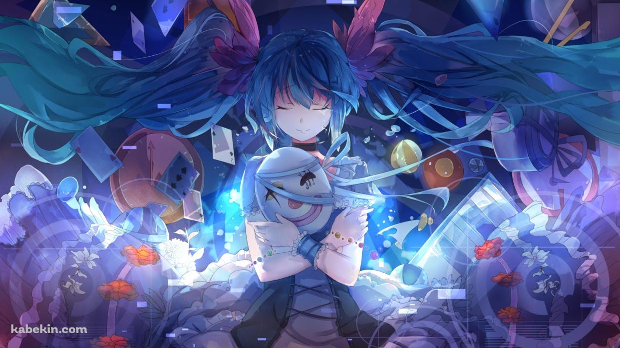 ピエロの仮面を持ち目をつぶる初音ミク / ボカロの壁紙(1242px x 698px) 高画質 PC・デスクトップ用