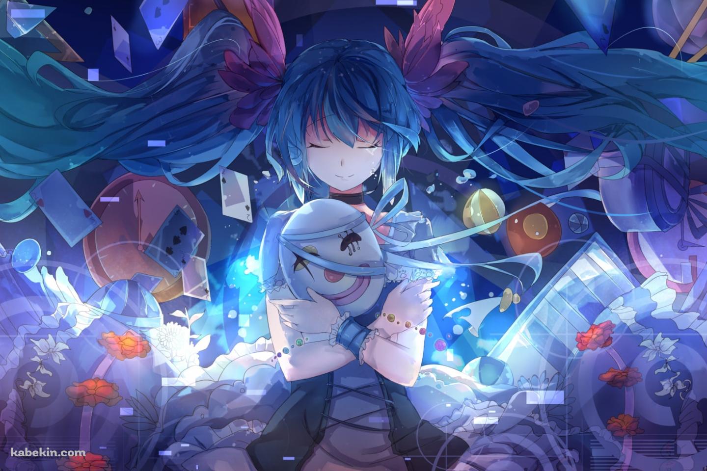 ピエロの仮面を持ち目をつぶる初音ミク / ボカロの壁紙(1440px x 960px) 高画質 PC・デスクトップ用