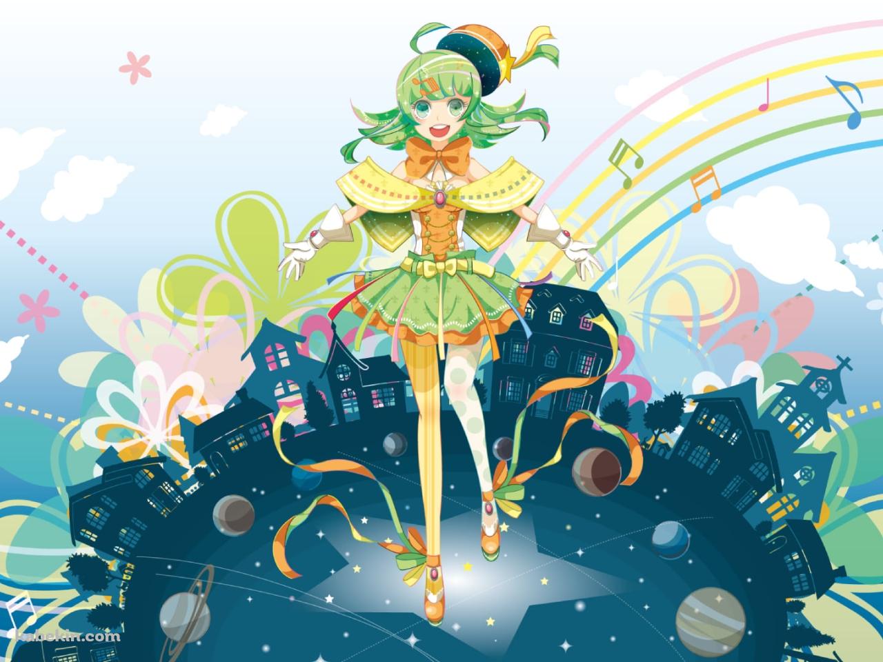 両手を広げたGUMI / ボカロ / 街 / 雲の壁紙(1280px x 960px) 高画質 PC・デスクトップ用