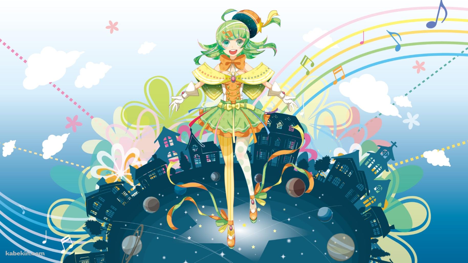 両手を広げたGUMI / ボカロ / 街 / 雲の壁紙(1829px x 1029px) 高画質 PC・デスクトップ用