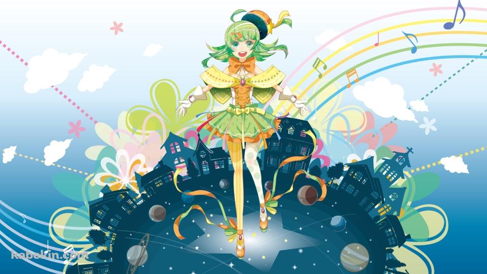 両手を広げたGUMI / ボカロ / 街 / 雲の壁紙(960px x 540px) 高画質 PC・デスクトップ用