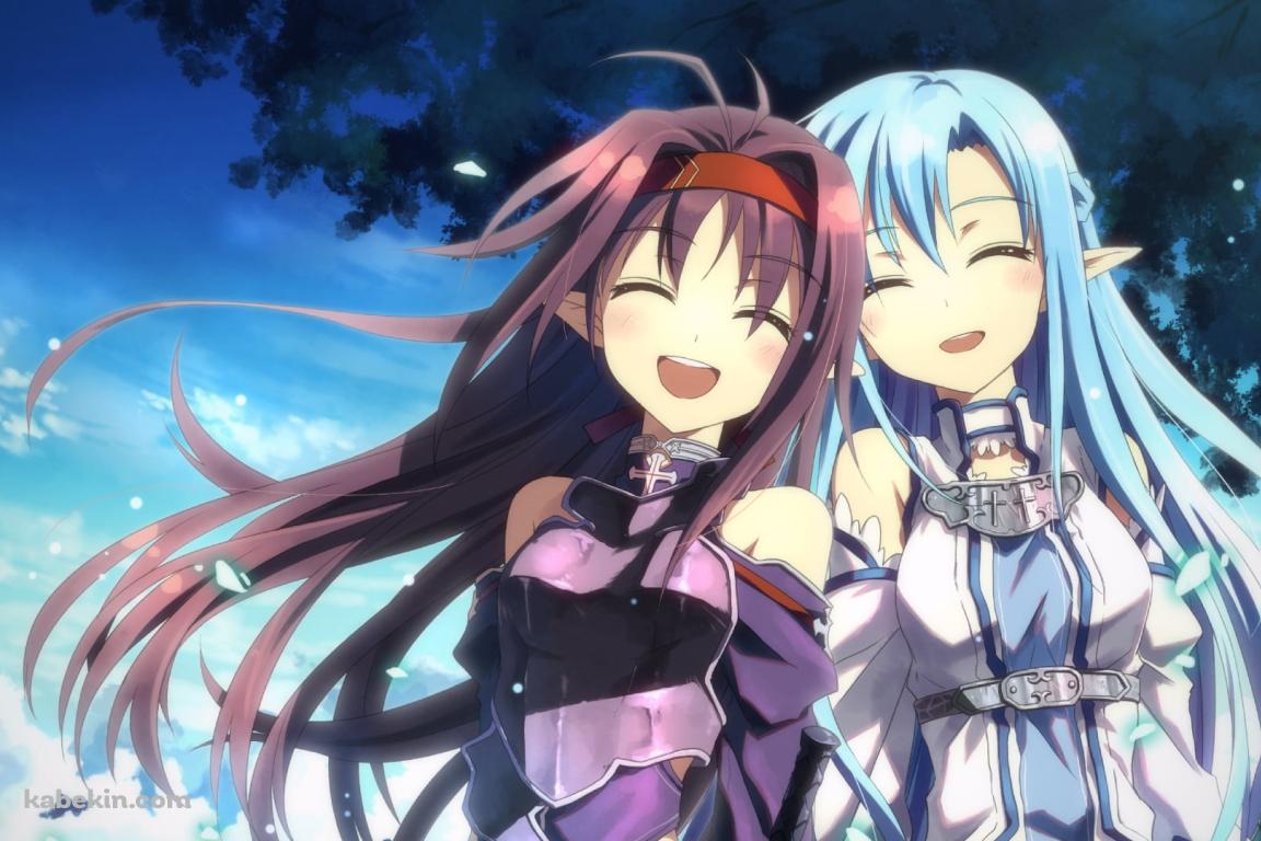 笑顔で寄り添うアスナとユウキ / SAO / ソードアートオンラインの壁紙(1152px x 768px) 高画質 PC・デスクトップ用