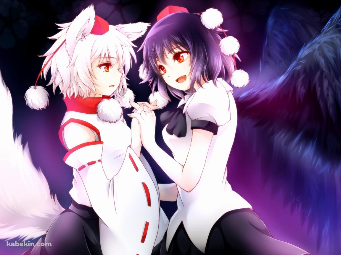 両手を合わせる射命丸文と犬走椛 / 東方の壁紙(1152px x 864px) 高画質 PC・デスクトップ用