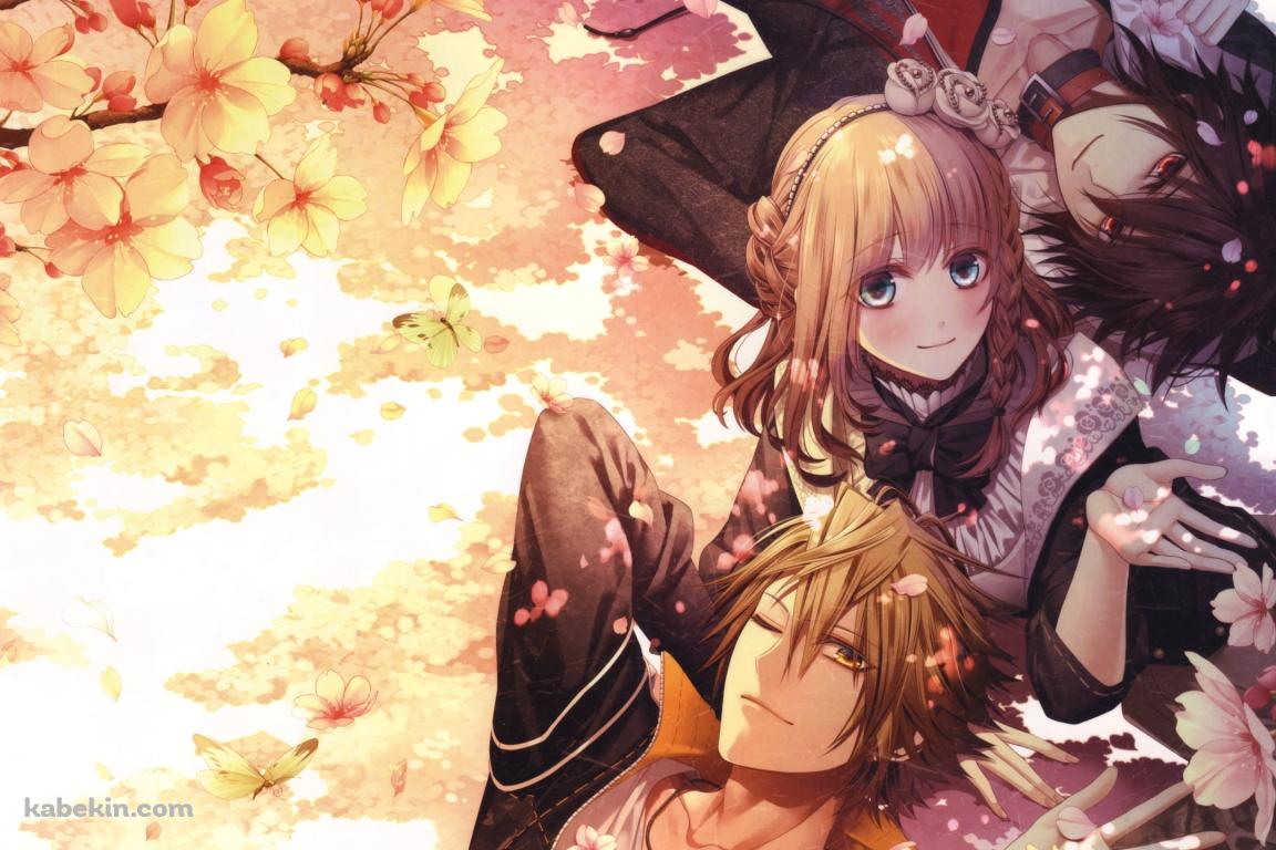 花見をする主人公とシンとトーマ / アムネシア / AMNESIA / 乙女ゲームの壁紙(1152px x 768px) 高画質 PC・デスクトップ用