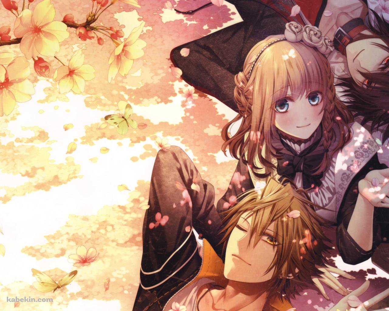 花見をする主人公とシンとトーマ / アムネシア / AMNESIA / 乙女ゲームの壁紙(1280px x 1024px) 高画質 PC・デスクトップ用