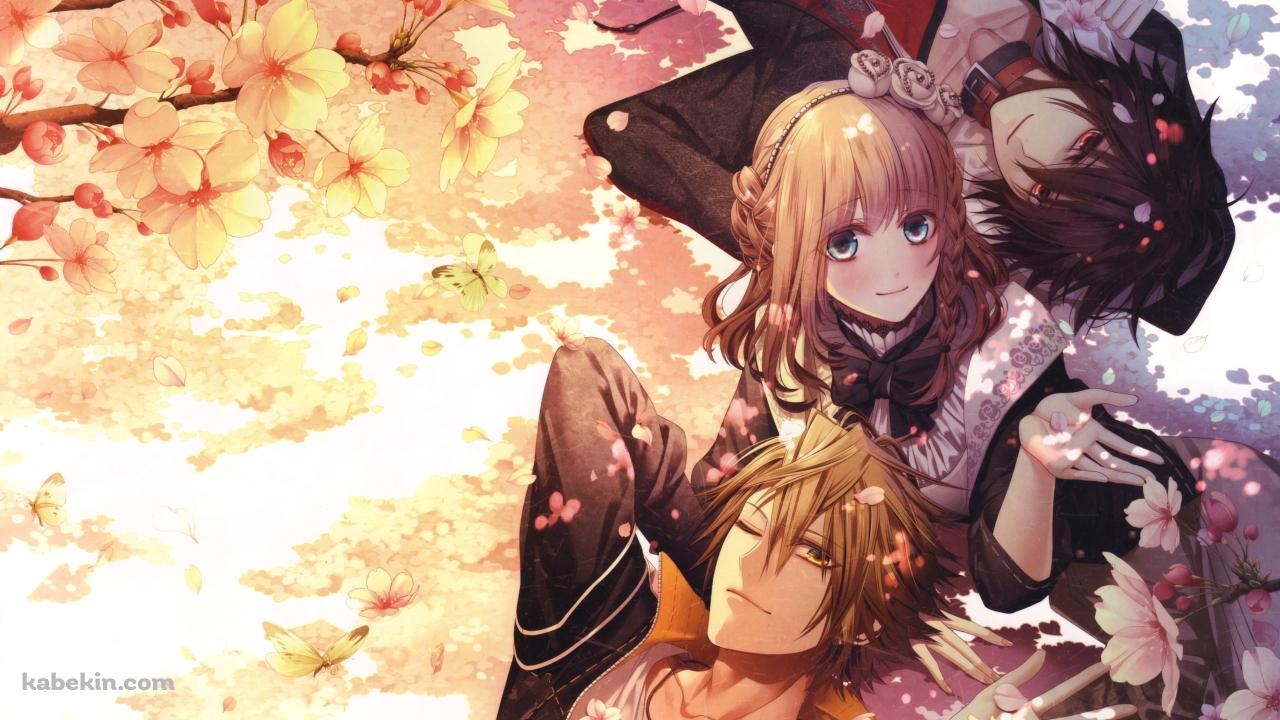花見をする主人公とシンとトーマ / アムネシア / AMNESIA / 乙女ゲームの壁紙(1280px x 720px) 高画質 PC・デスクトップ用