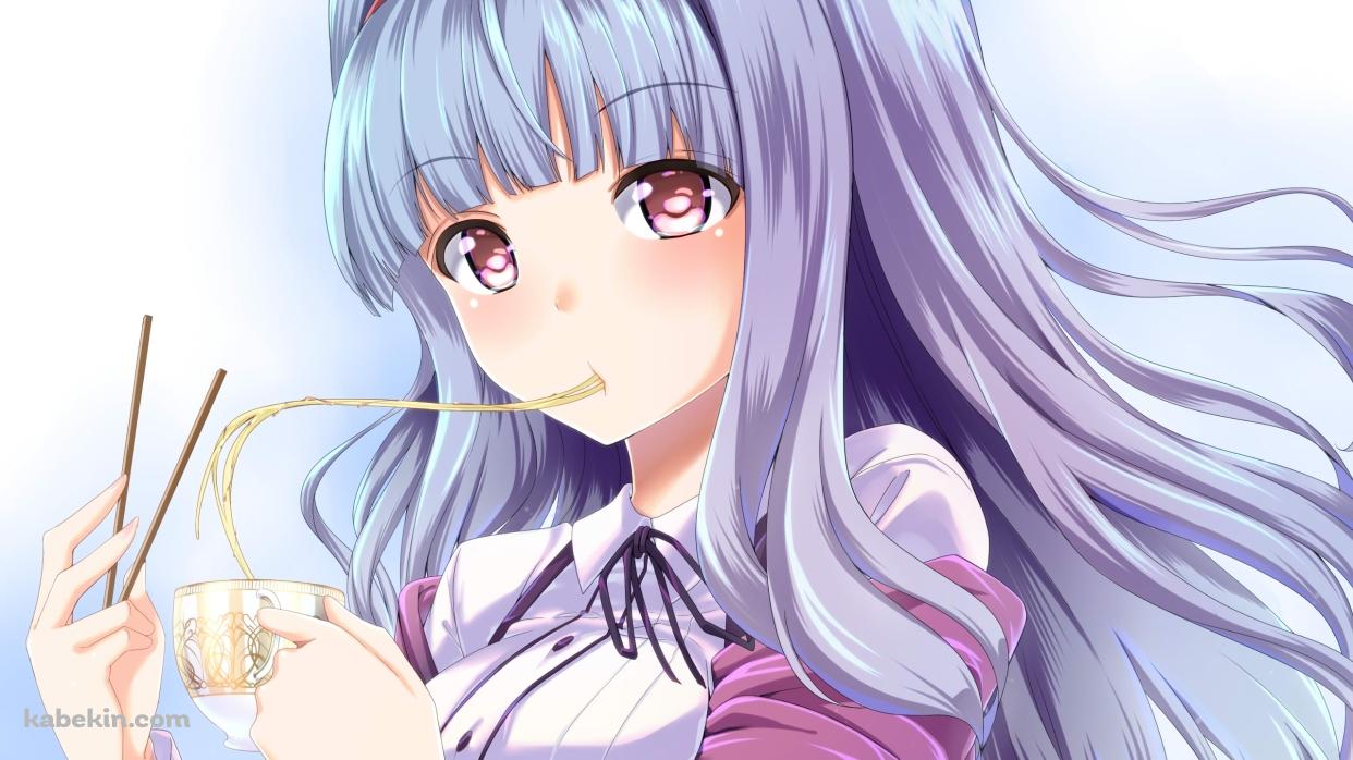 カップに入れた麺をすする四条貴音 / アイドルマスターの壁紙(1242px x 698px) 高画質 PC・デスクトップ用