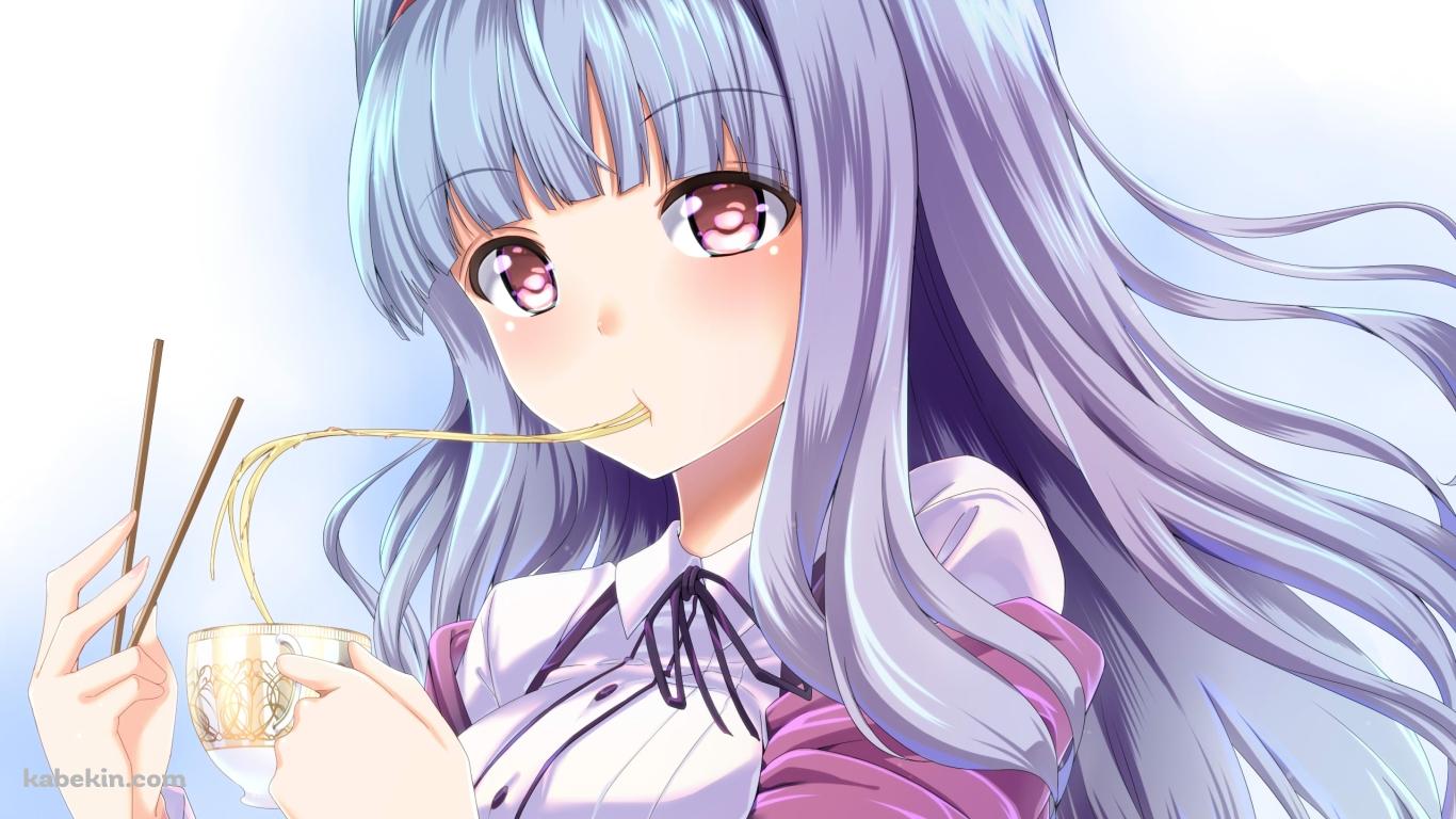 カップに入れた麺をすする四条貴音 / アイドルマスターの壁紙(1366px x 768px) 高画質 PC・デスクトップ用
