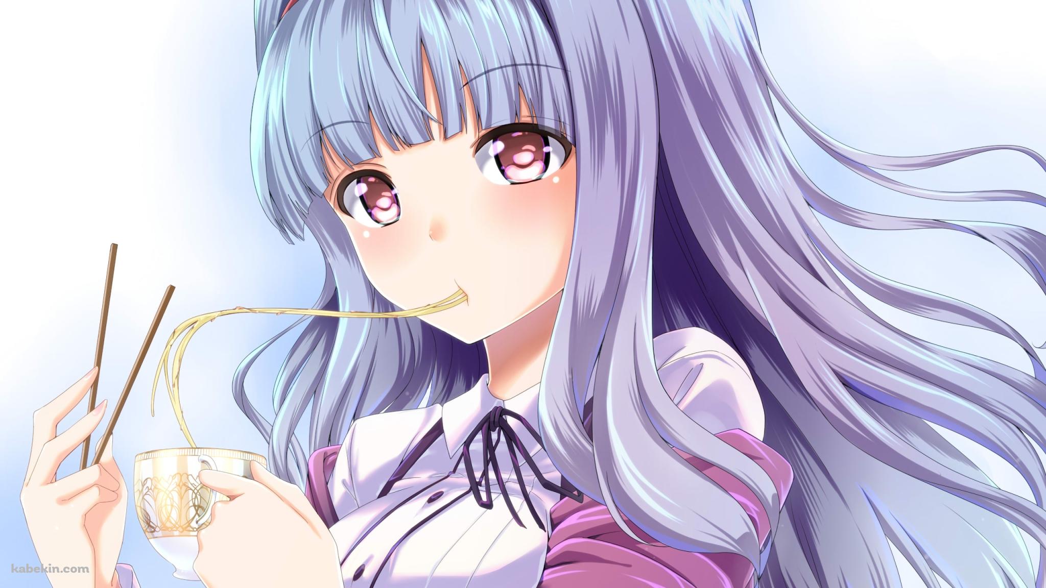 カップに入れた麺をすする四条貴音 / アイドルマスターの壁紙(2048px x 1152px) 高画質 PC・デスクトップ用
