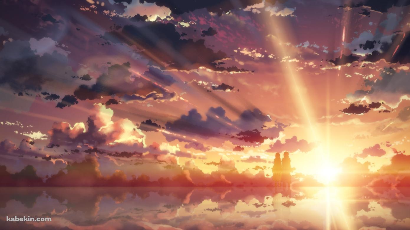 ウユニ湖に立ち夕陽を眺めるアスナとキリアス / SAO / ソードアートオンラインの壁紙(1391px x 783px) 高画質 PC・デスクトップ用