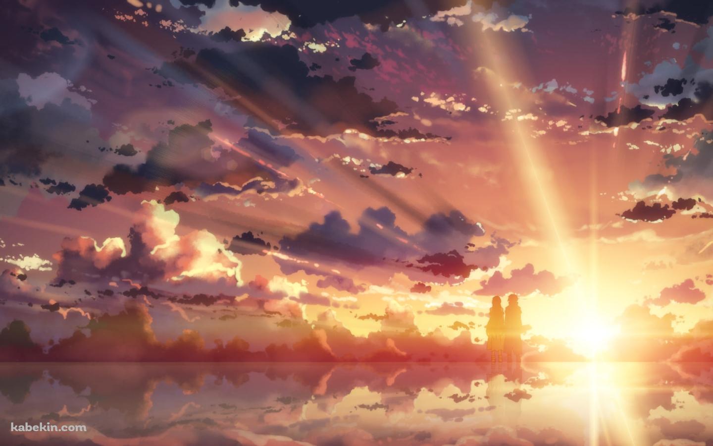 ウユニ湖に立ち夕陽を眺めるアスナとキリアス / SAO / ソードアートオンラインの壁紙(1440px x 900px) 高画質 PC・デスクトップ用