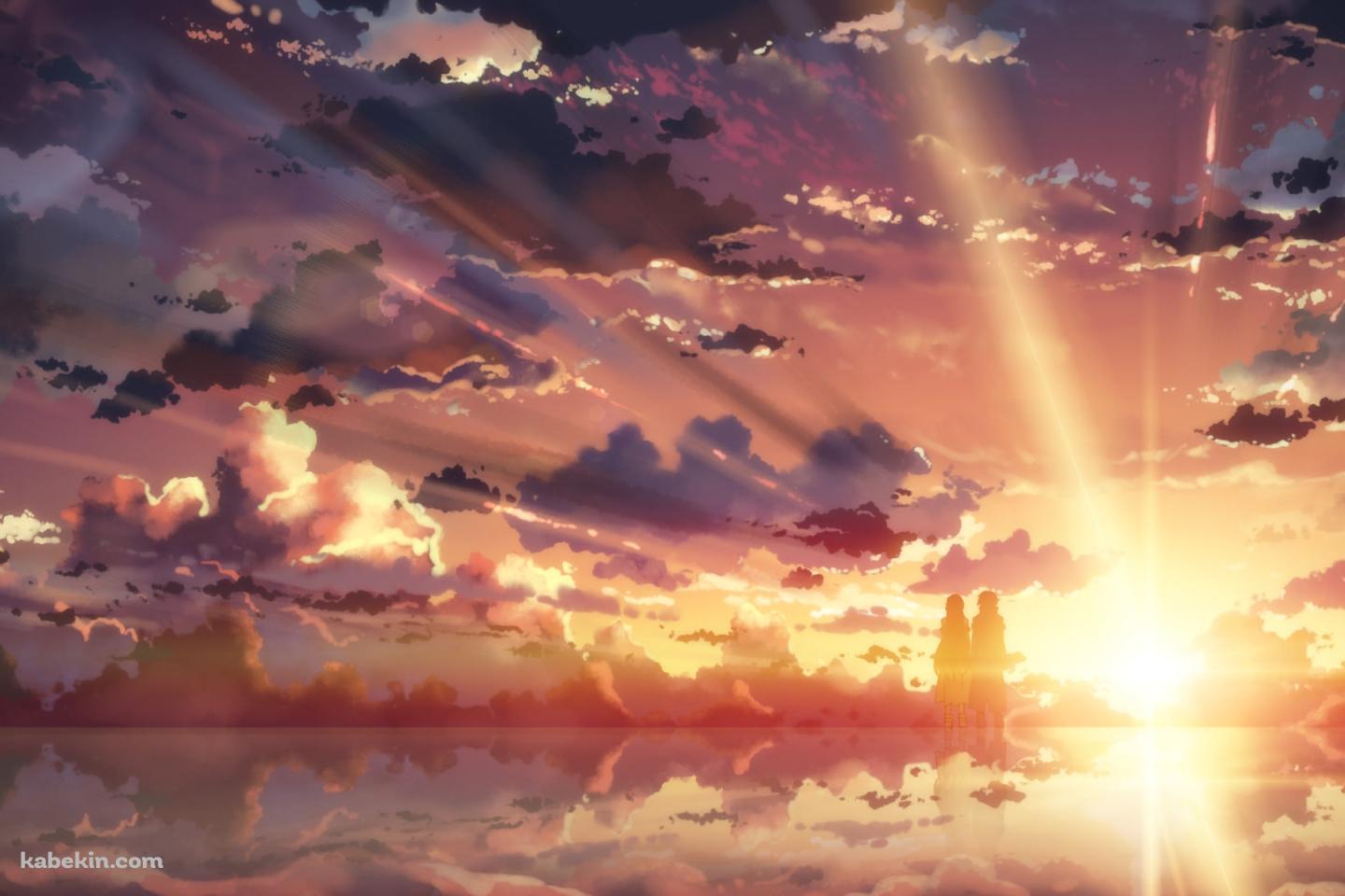 ウユニ湖に立ち夕陽を眺めるアスナとキリアス / SAO / ソードアートオンラインの壁紙(1440px x 960px) 高画質 PC・デスクトップ用