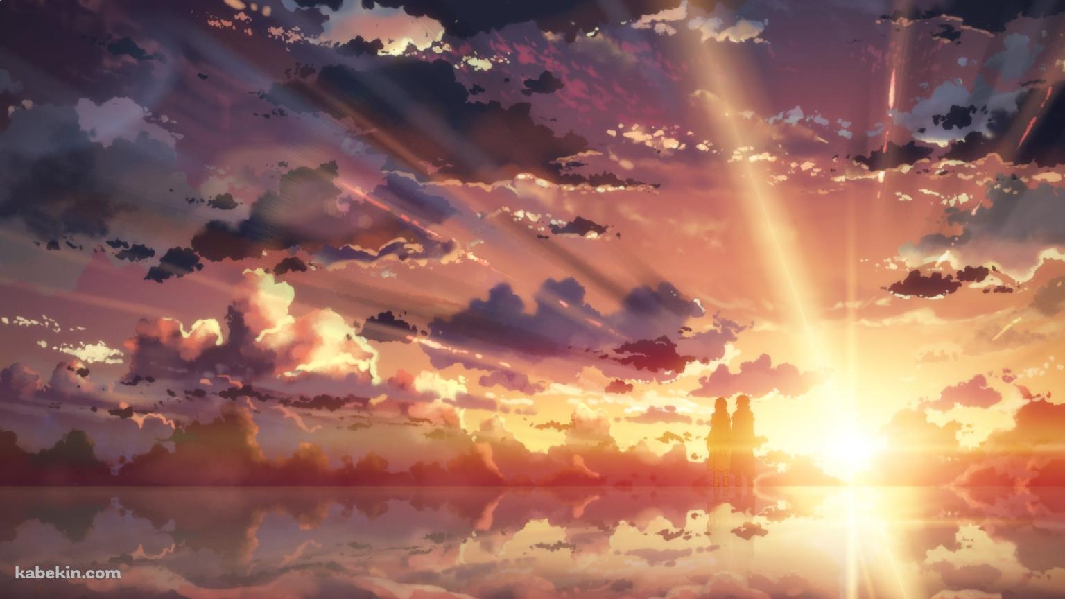 ウユニ湖に立ち夕陽を眺めるアスナとキリアス / SAO / ソードアートオンラインの壁紙(1536px x 864px) 高画質 PC・デスクトップ用