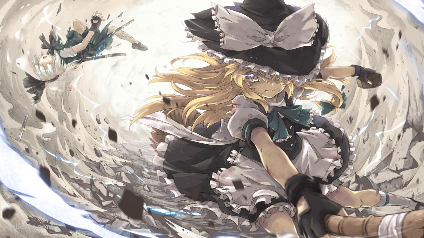 魂魄妖夢を蹴散らす霧雨魔理沙 / 東方の壁紙(1391px x 783px) 高画質 PC・デスクトップ用