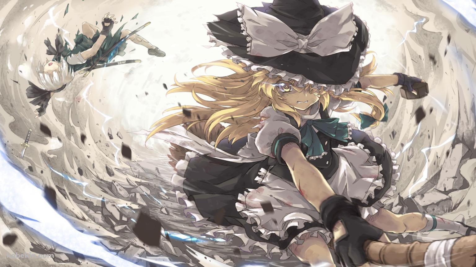魂魄妖夢を蹴散らす霧雨魔理沙 / 東方の壁紙(1536px x 864px) 高画質 PC・デスクトップ用