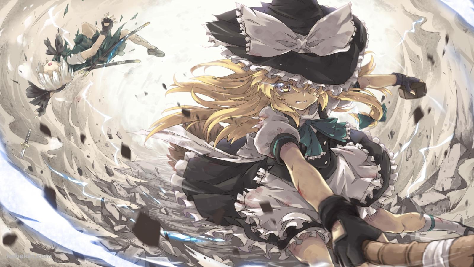 魂魄妖夢を蹴散らす霧雨魔理沙 / 東方の壁紙(1600px x 900px) 高画質 PC・デスクトップ用