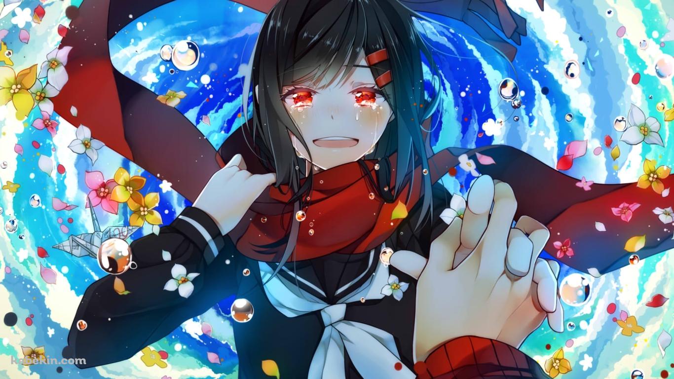 泣きながら如月シンタローの手をつかむ楯山文乃 / メカクシティアクターズの壁紙(1366px x 768px) 高画質 PC・デスクトップ用