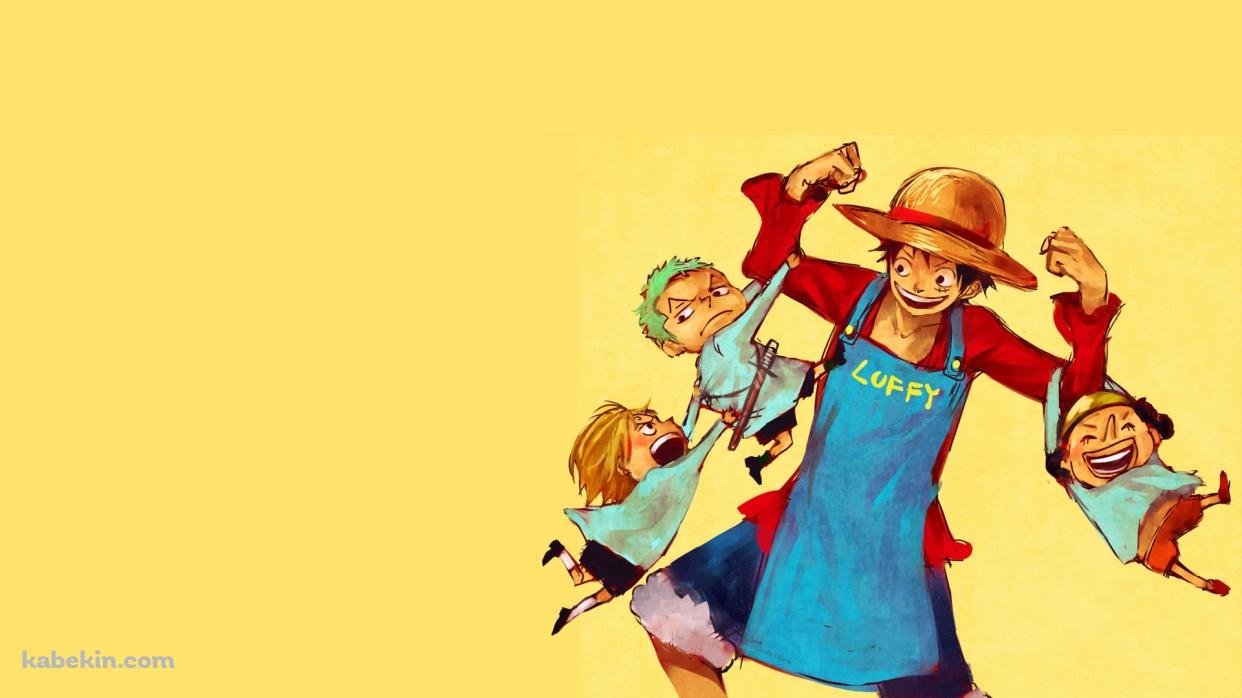 ルフィの両腕につかまるロロノア・ゾロとサンジとウソップ / 力こぶ / ONE PIECEの壁紙(1242px x 698px) 高画質 PC・デスクトップ用