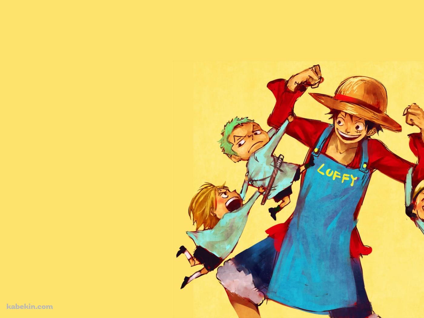 ルフィの両腕につかまるロロノア・ゾロとサンジとウソップ / 力こぶ / ONE PIECEの壁紙(1400px x 1050px) 高画質 PC・デスクトップ用