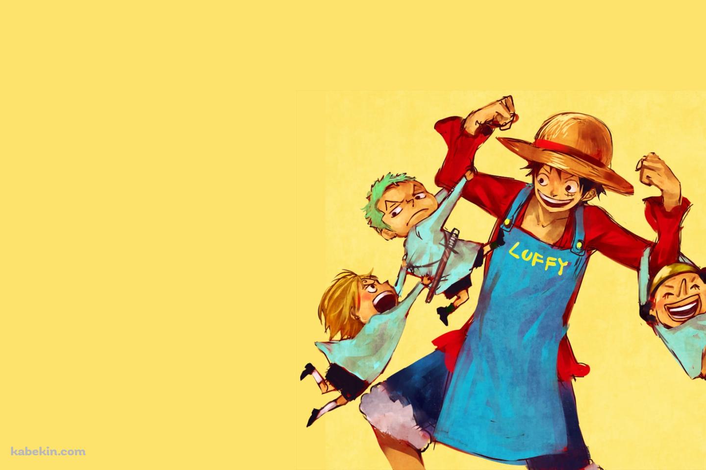 ルフィの両腕につかまるロロノア・ゾロとサンジとウソップ / 力こぶ / ONE PIECEの壁紙(1440px x 960px) 高画質 PC・デスクトップ用