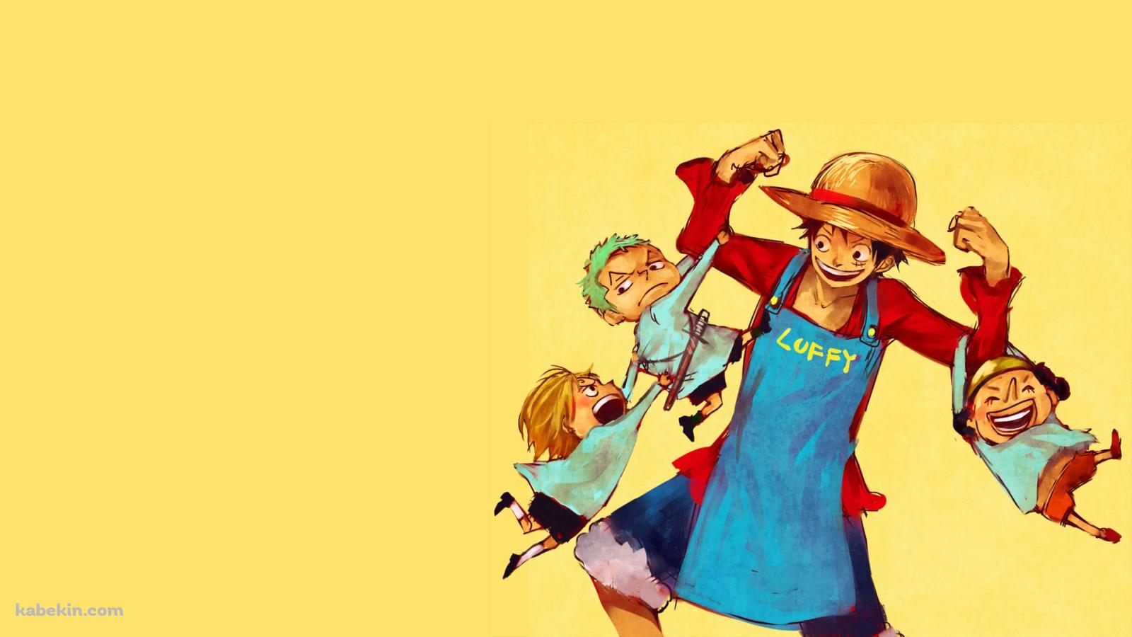 ルフィの両腕につかまるロロノア・ゾロとサンジとウソップ / 力こぶ / ONE PIECEの壁紙(1600px x 900px) 高画質 PC・デスクトップ用