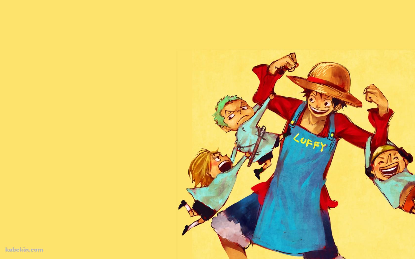 ルフィの両腕につかまるロロノア・ゾロとサンジとウソップ / 力こぶ / ONE PIECEの壁紙(1680px x 1050px) 高画質 PC・デスクトップ用
