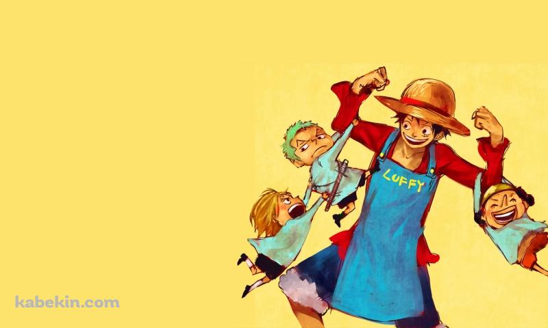 ルフィの両腕につかまるロロノア・ゾロとサンジとウソップ / 力こぶ / ONE PIECEの壁紙(800px x 480px) 高画質 PC・デスクトップ用
