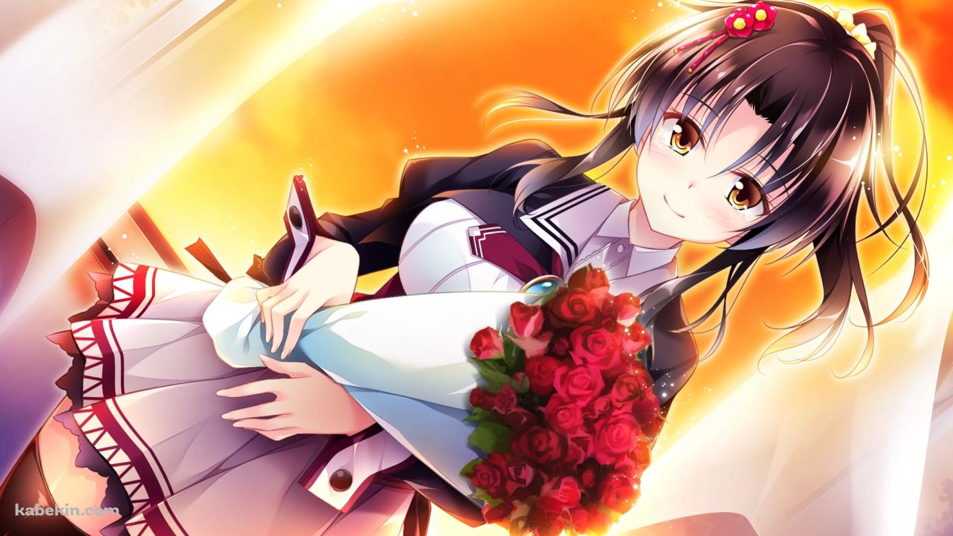 赤い薔薇の花束を持つ島影 瑠璃 / ゴールデンマリッジの壁紙(1391px x 783px) 高画質 PC・デスクトップ用