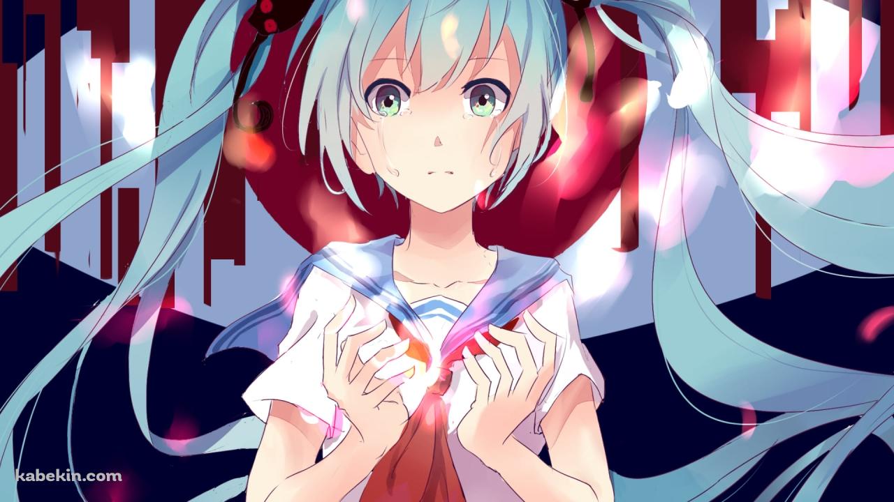 セーラー服を着て泣く初音ミク / ツインテール / ボーカロイドの壁紙(1280px x 720px) 高画質 PC・デスクトップ用
