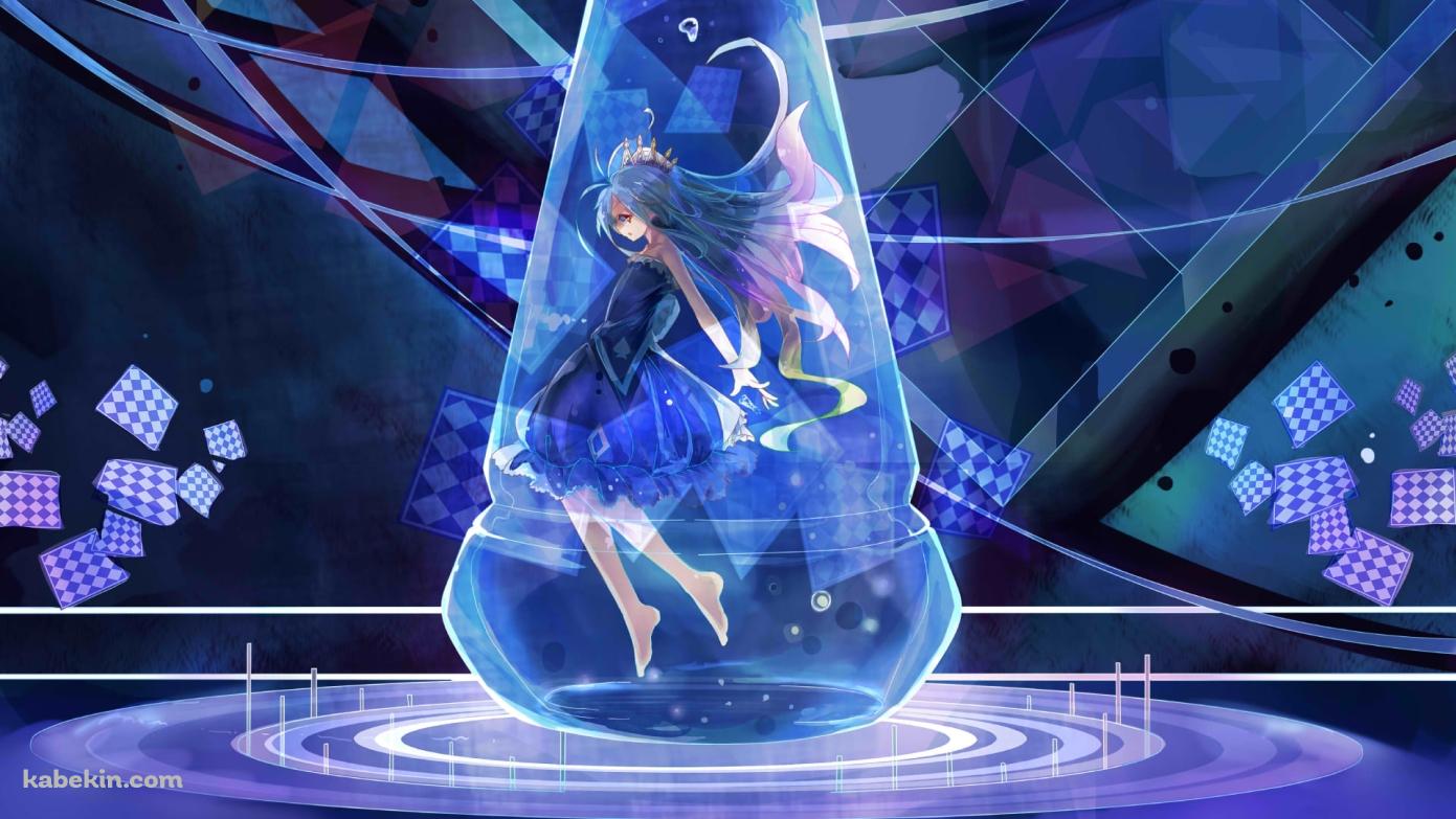 瓶に入った青いドレスを着た白 / ノーゲーム・ノーライフの壁紙(1391px x 783px) 高画質 PC・デスクトップ用