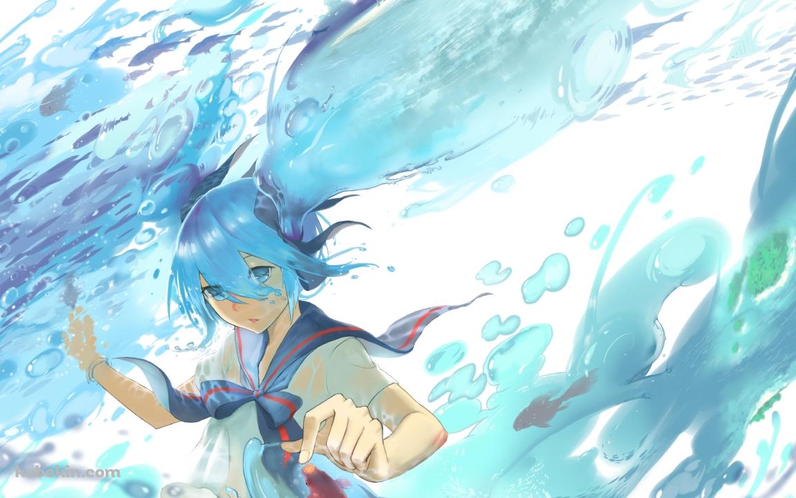 水の中で泳ぐ制服姿の初音ミク / ボカロの壁紙(1152px x 720px) 高画質 PC・デスクトップ用