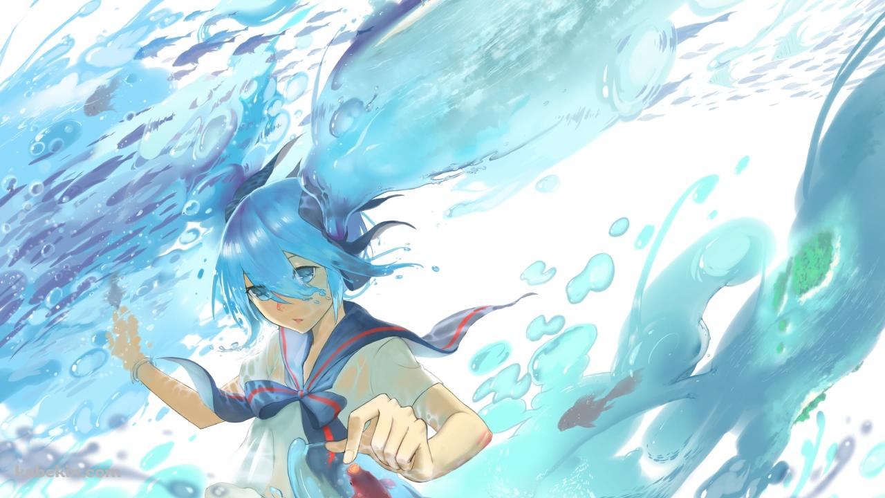水の中で泳ぐ制服姿の初音ミク / ボカロの壁紙(1280px x 720px) 高画質 PC・デスクトップ用