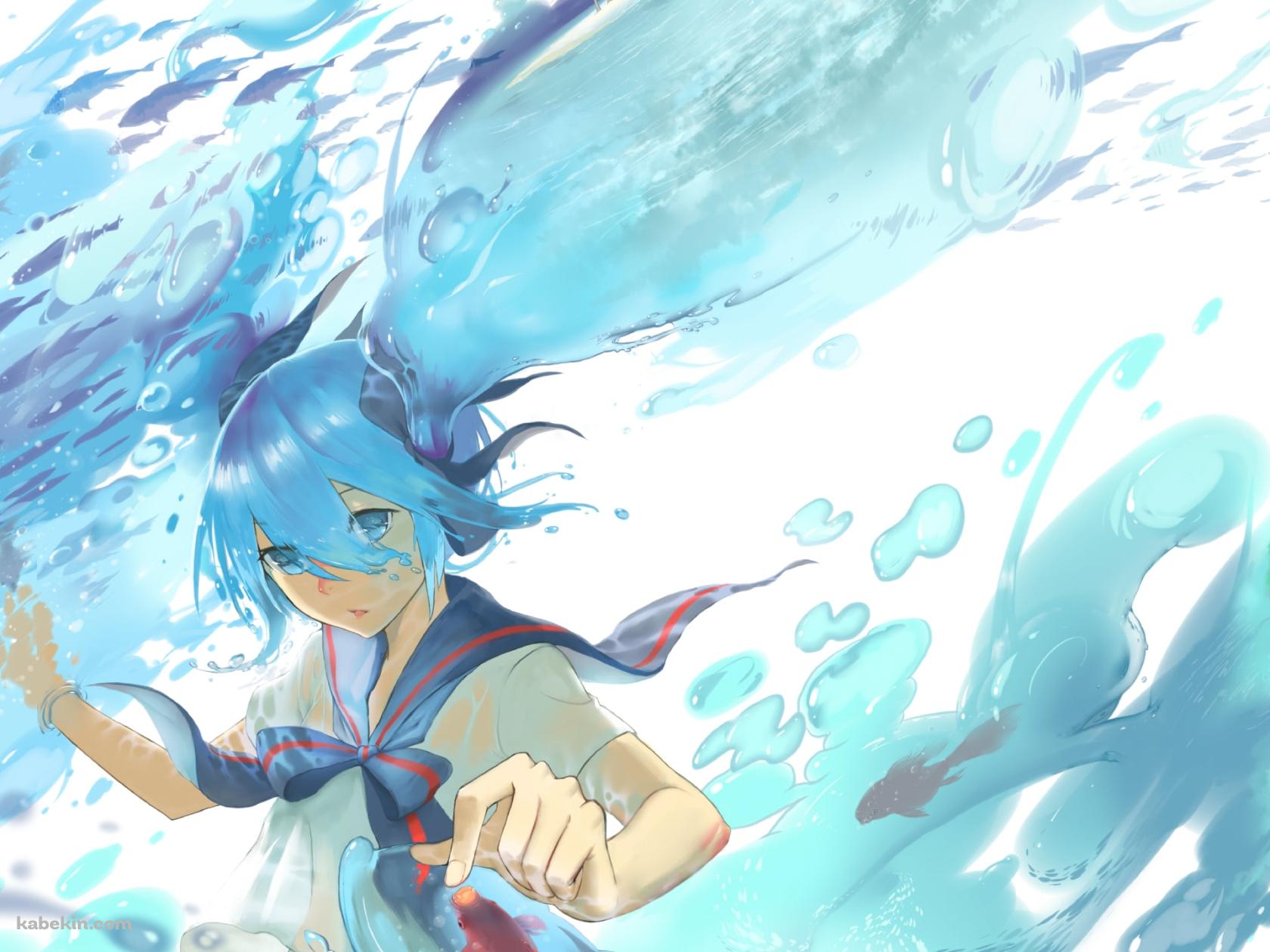 水の中で泳ぐ制服姿の初音ミク / ボカロの壁紙(1680px x 1260px) 高画質 PC・デスクトップ用