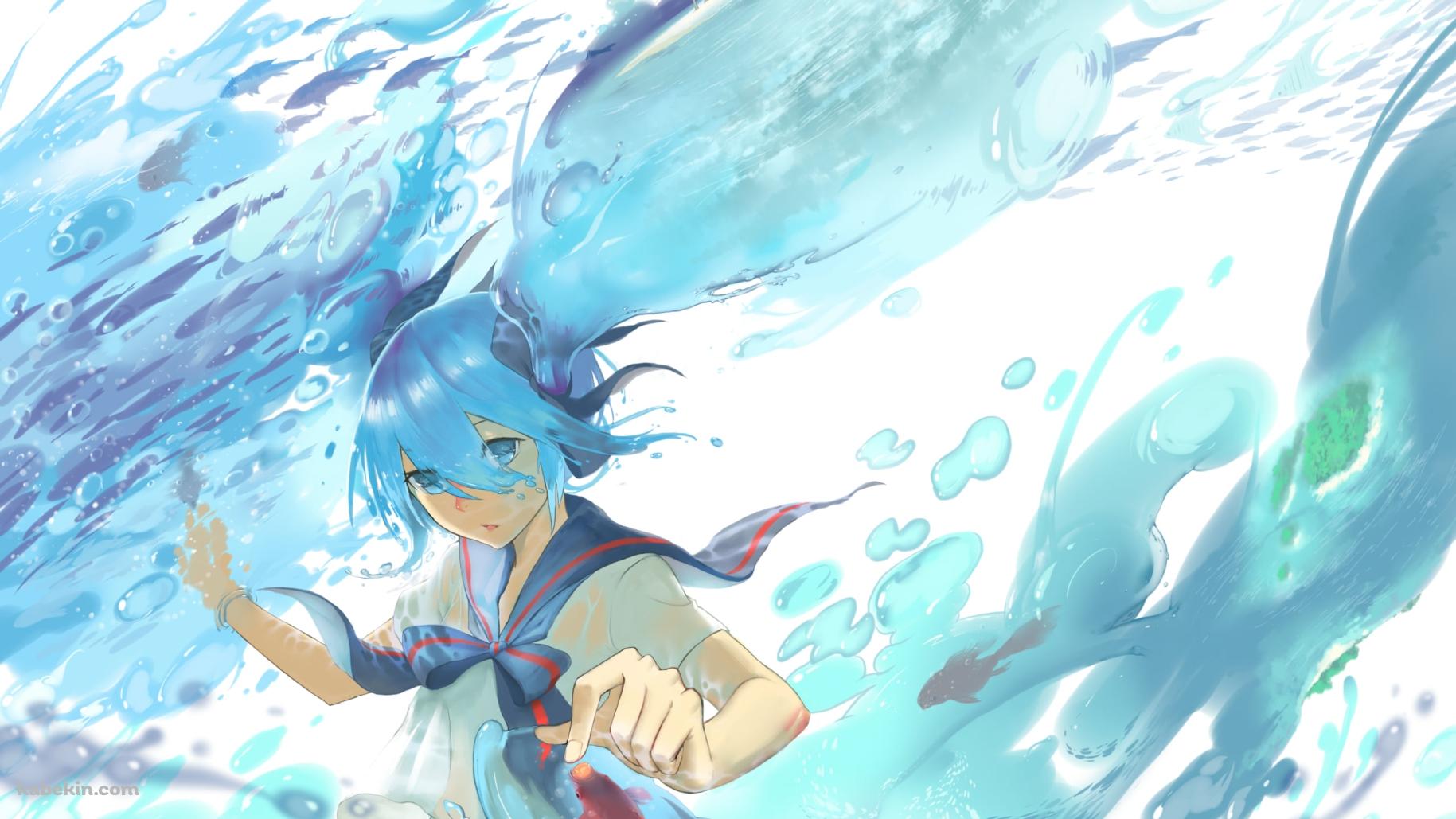 水の中で泳ぐ制服姿の初音ミク / ボカロの壁紙(1829px x 1029px) 高画質 PC・デスクトップ用